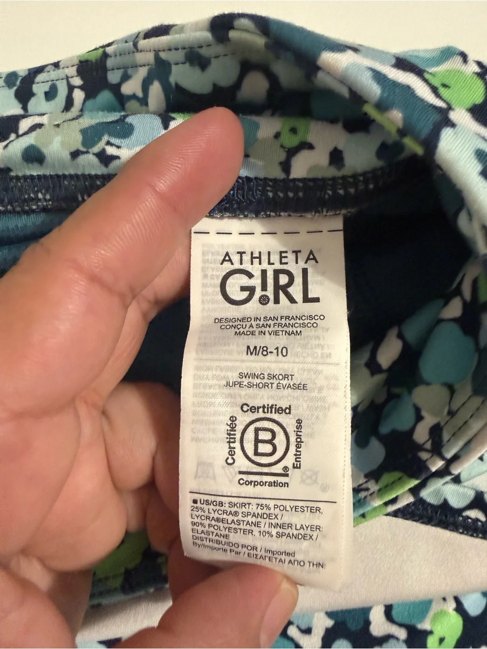Athleta Girl Swing Skort Blue Green Floral design Sz. L 8-10